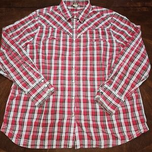 Mens Duluth Trading Co Red And White Plaid Western Cotton Button Down Size Large